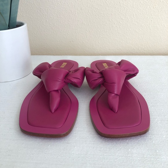 Maeve Hot Pink All Leather Knotted Thong Flat Slide Sandals Women’s 7M - Picture 4 of 9